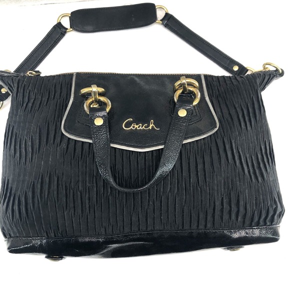 COACH Ashley 2way Handbag Shoulder Bag Satin Patent Leather BlackCharm